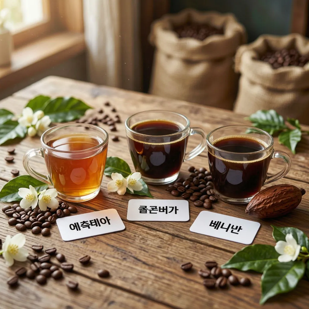 공정무역 커피 원산지별 맛 비교: 에티오피아, 콜롬비아, 베트남 원두의 산미와 바디 차이